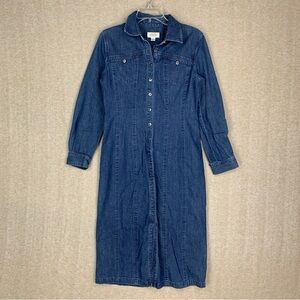 Vintage Talbots Denim Size 6 Blue Jean Dress Midi Button Long Sleeve Cottagecore